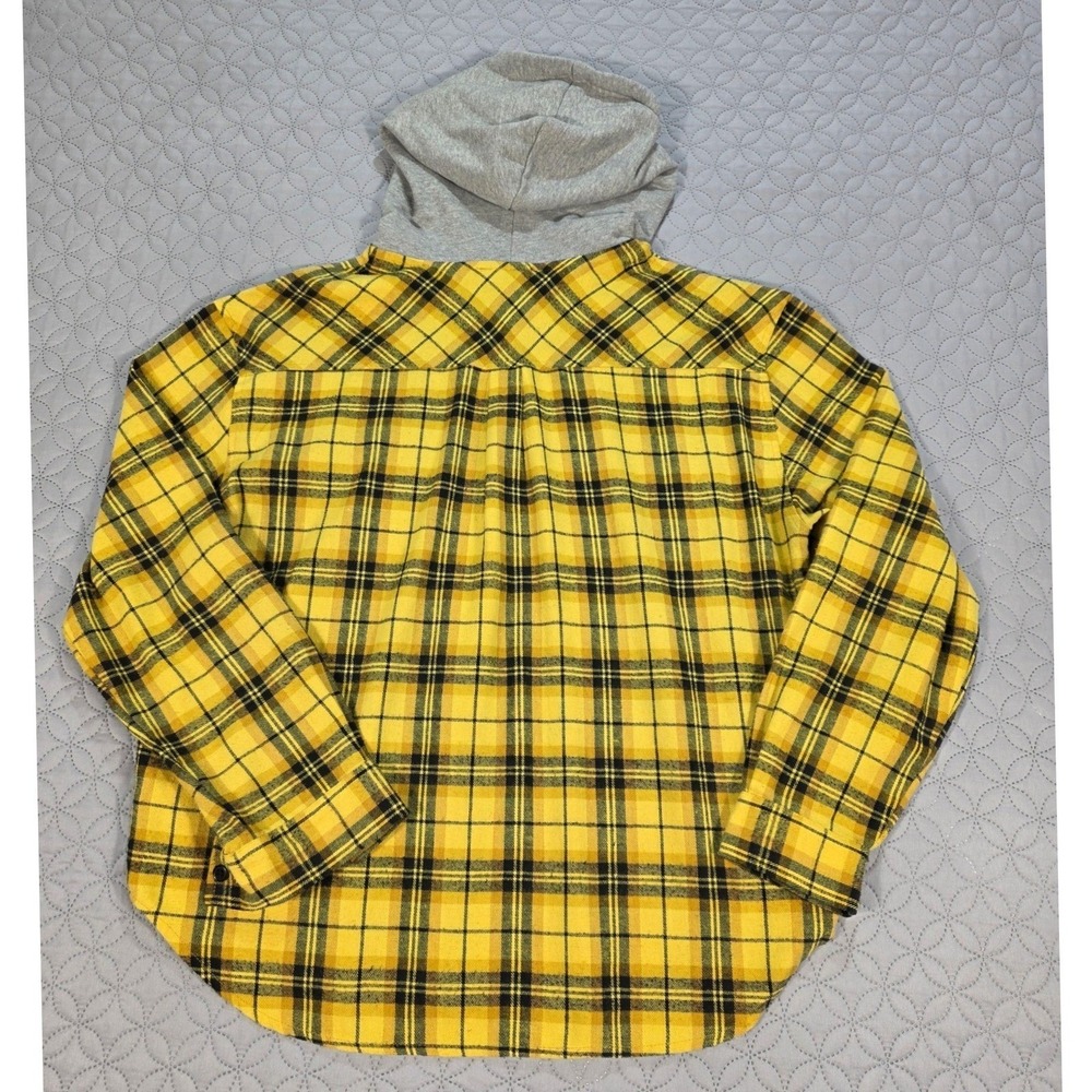 Forever 21 Mens Yellow Black Plaid Hooded Flannel Shirt Button Up Medium - Picture 3 of 8